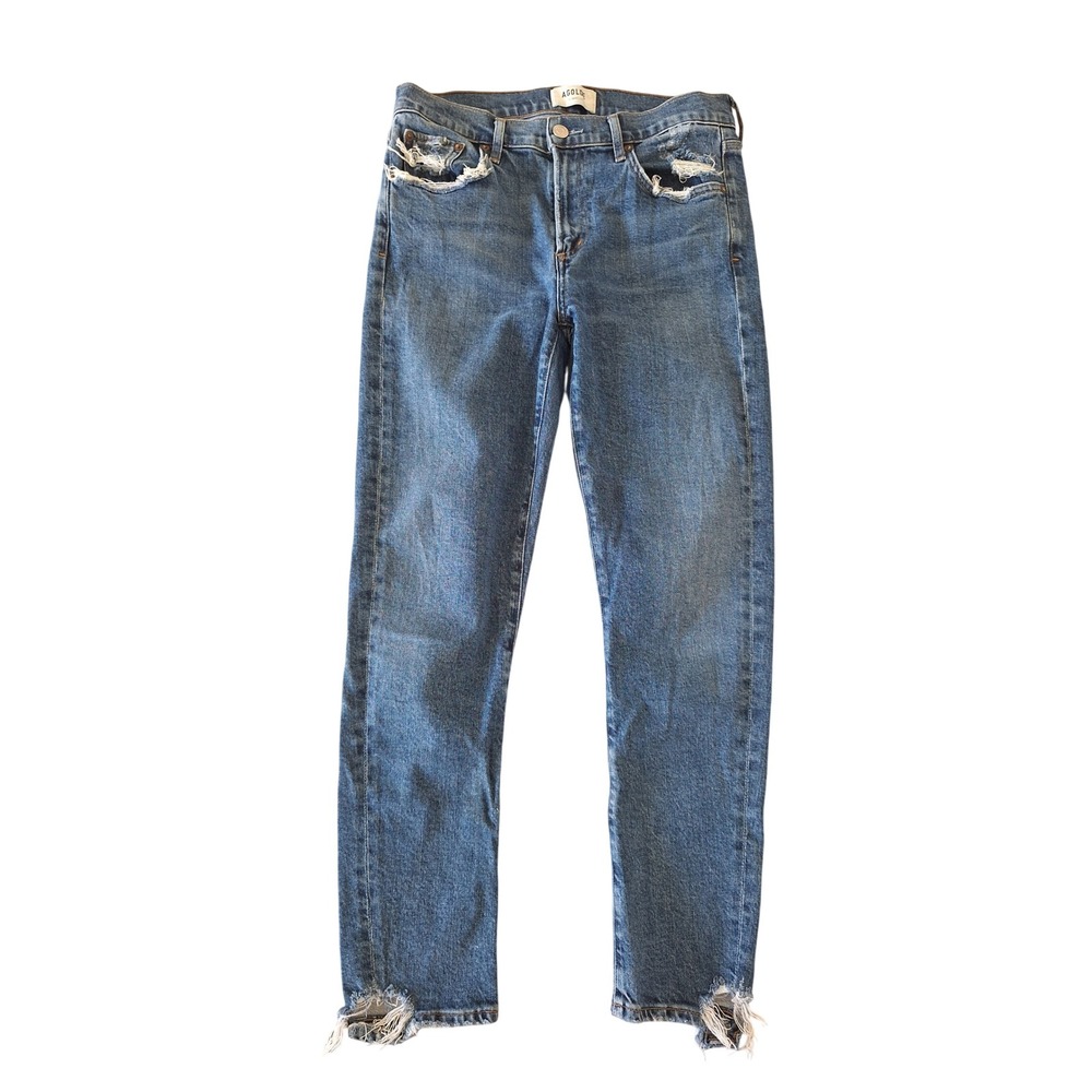 AGOLDE Toni Mid Rise Straight Leg Distressed Jeans Blue Size 28 A133F-3002